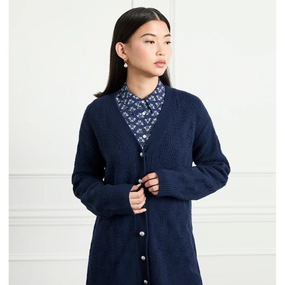 Hill House Womens The Grandpa Cardigan Simple Sweater Navy Merino Wool Large